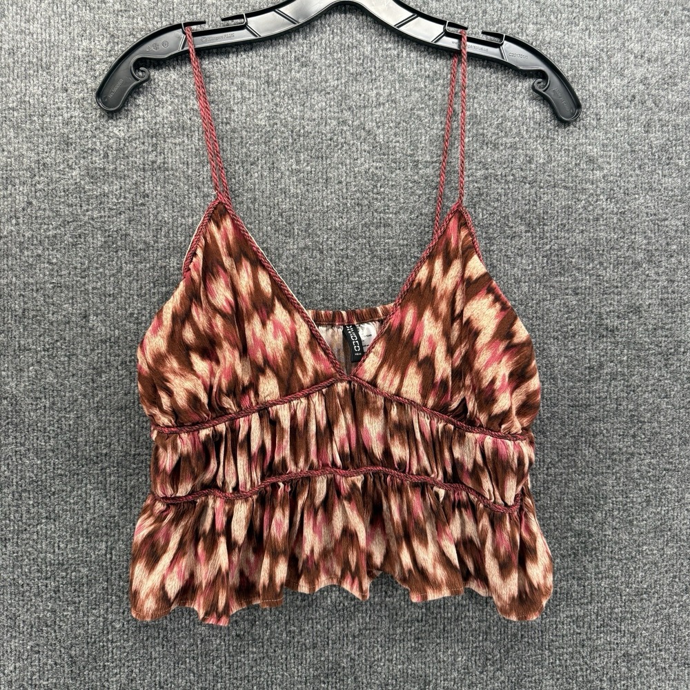 H&M Top Womens L Red V-Neck Babydoll Cropped Sleeveless Fairy Festival Coquette